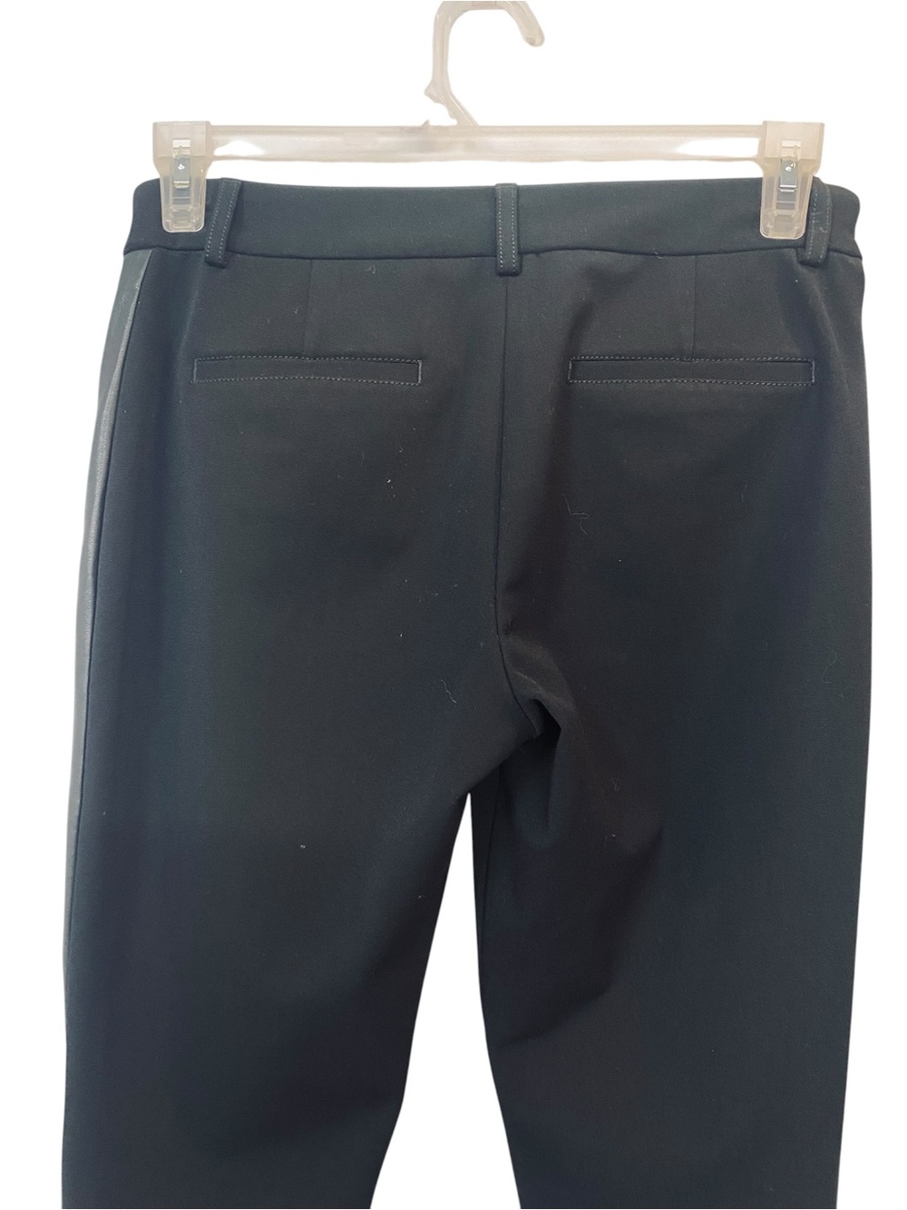 Express Women's size 8 Black Skinny Pants midrise with Faux Leather Side Stripe - Picture 5 of 7